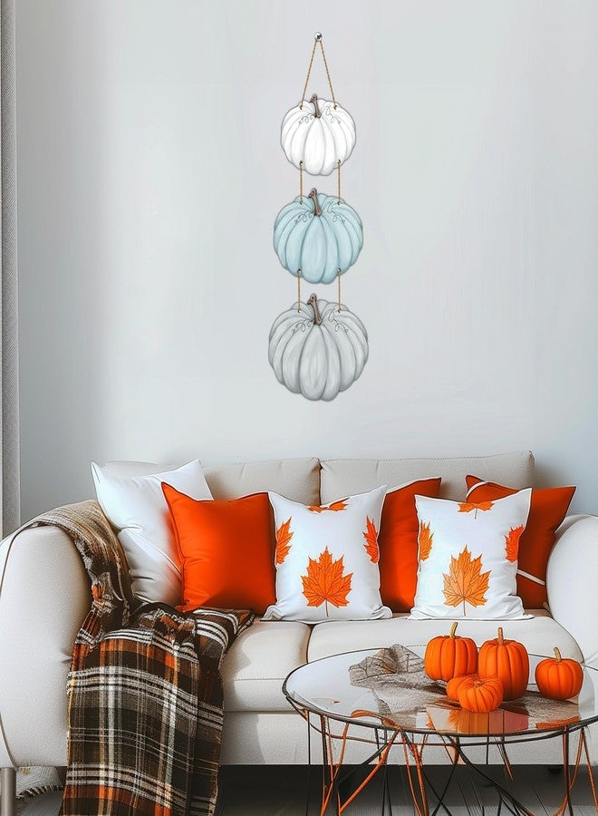 YUNKKIN Fall Door Decor White Blue Pumpkin Wall Decor Wooden Front Door Hanger Sign for Autumn Thanksgiving Harvest Farmhouse Porch Indoor Outdoor Home Decorations - Image 5